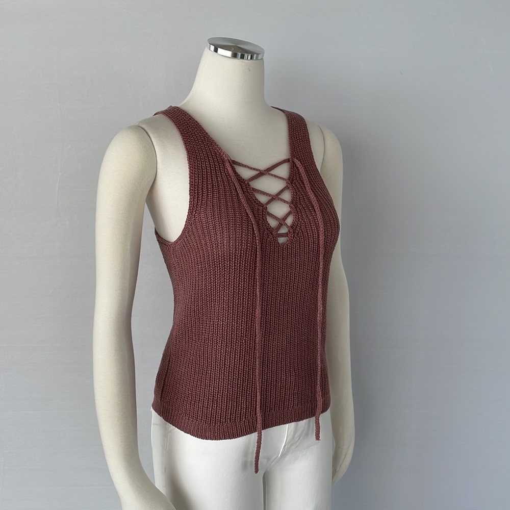 NWOT Love Tree Knit Tank Lace up Small - Picture 4 of 10